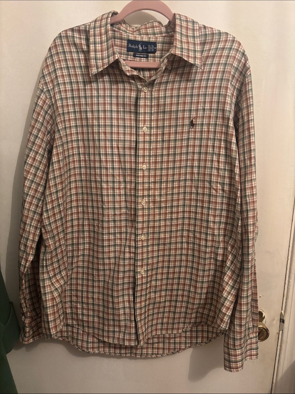 Ralph Lauren Tan and Green Plaid Button-Down Shirt